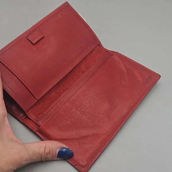 Vintage Coach Wallet Distressed Red Leather Checkbook Holder - Picture 10 of 16